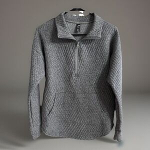 NWT‎ GapFit Quilted Jaquard Half Zip Pull Over Heather Gray Sweater Womens XXS